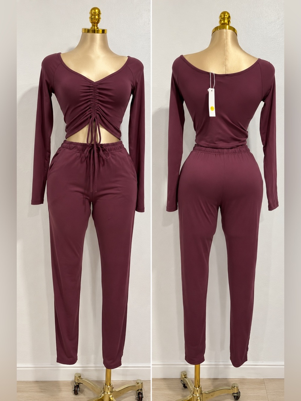 Dusty Rose Pink Two-Piece Matching Set – Crop Top & Pants L
